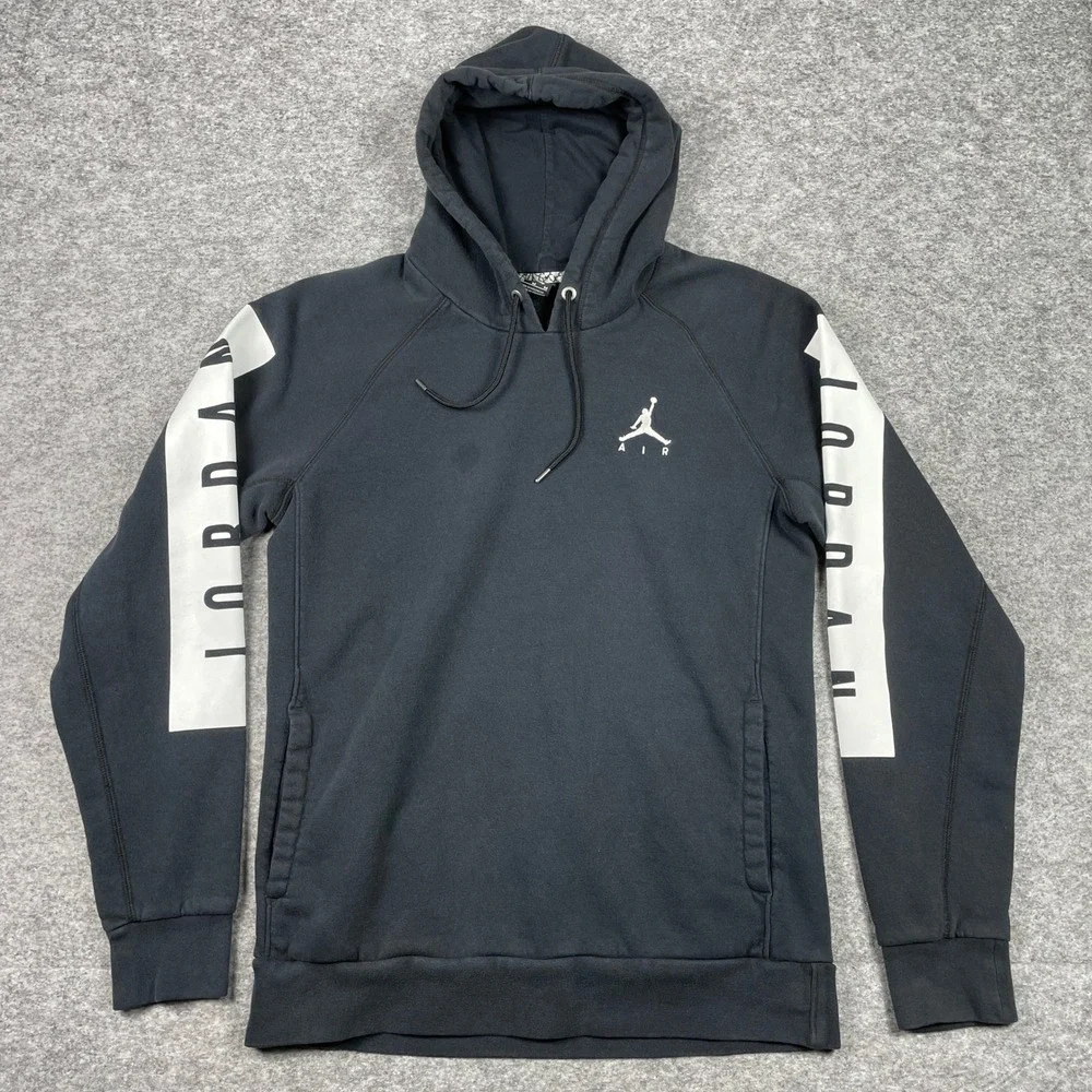 Jordan Pullover Hoodie Mens Medium Black Jumpman Block Sleeve Raglan 806031-010